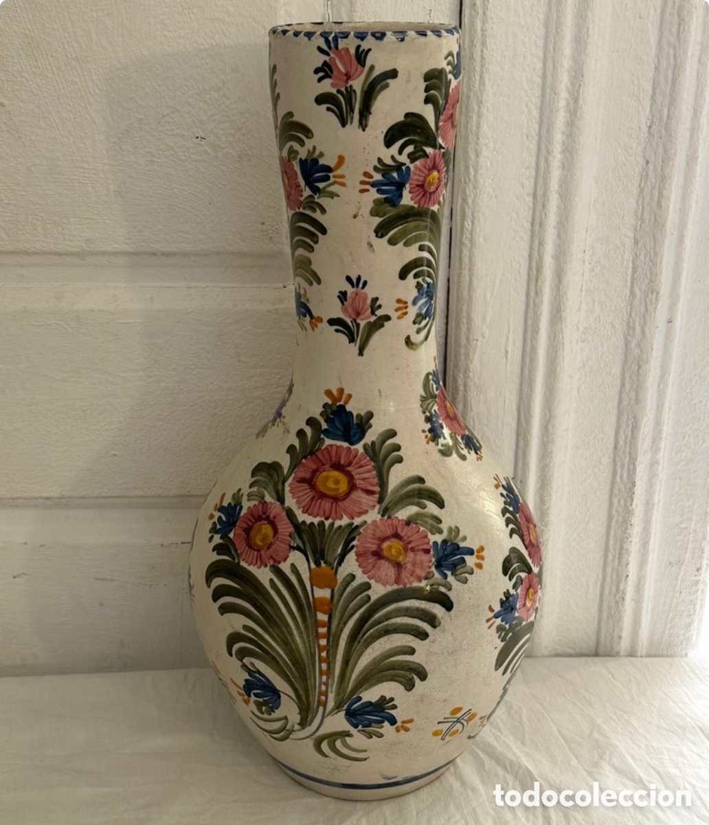 Antig&uuml;edades: Gran jarr&oacute;n antiguo Talavera Espa&ntilde;a cer&aacute;mica floral pintada a mano 50 cm