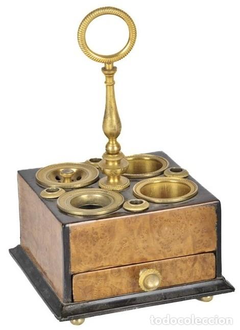 Antiquit&eacute;s: ANTIGUA ESCRIBAN&Iacute;A PORT&Aacute;TIL DE VIAJE EN MADERA Y BRONCE