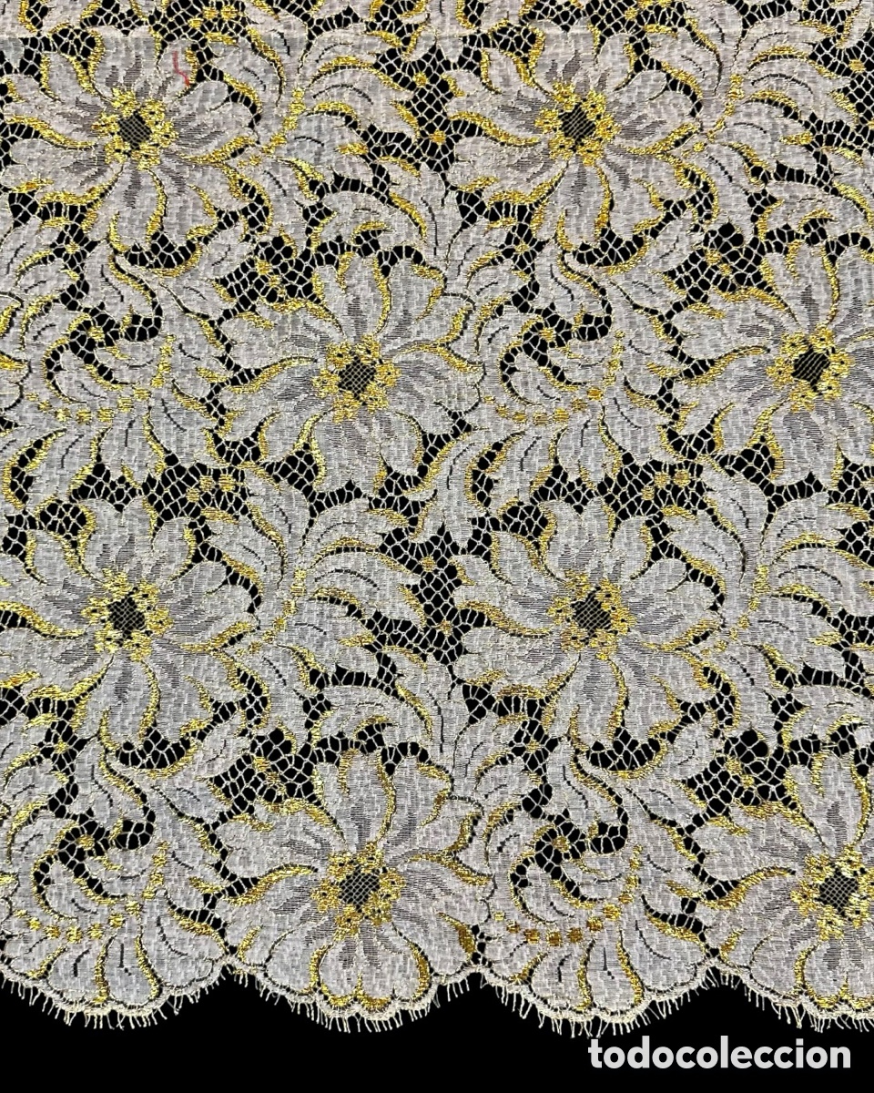 Antig&uuml;edades: Precioso encaje con un dise&ntilde;o floral intrincado en tonos champagne y oro.
