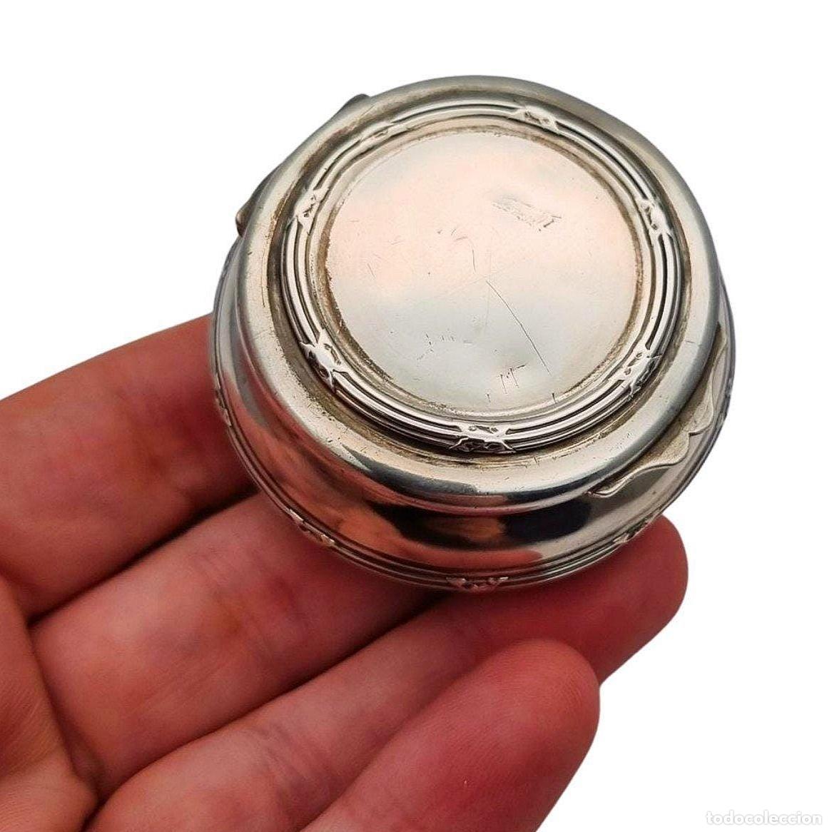 Antig&uuml;edades: Caja eduardiana antigua redonda de plata para chatelaine circa 1915
