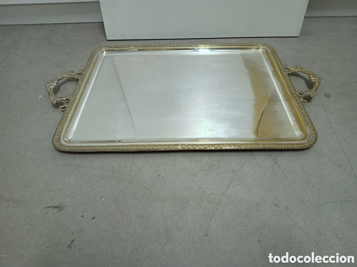Antiquit&auml;ten: BANDEJA DE METAL PLATEADA 53,5x33cm