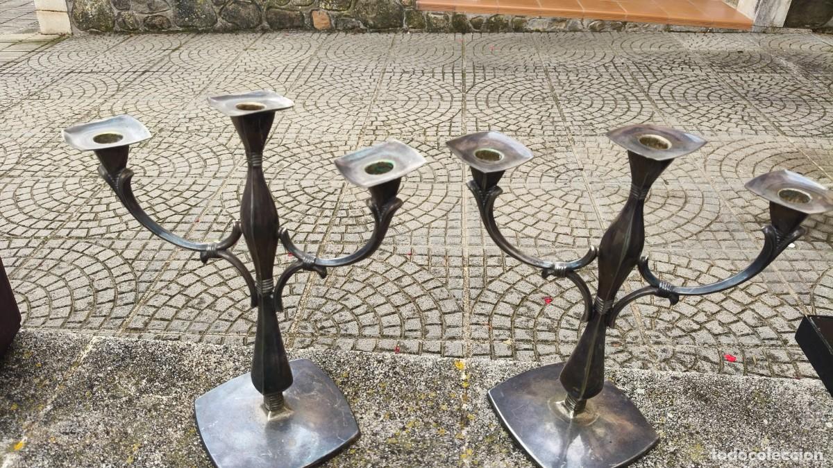 Antig&uuml;edades: Paire de cand&eacute;labre bronze argent&eacute; 1960