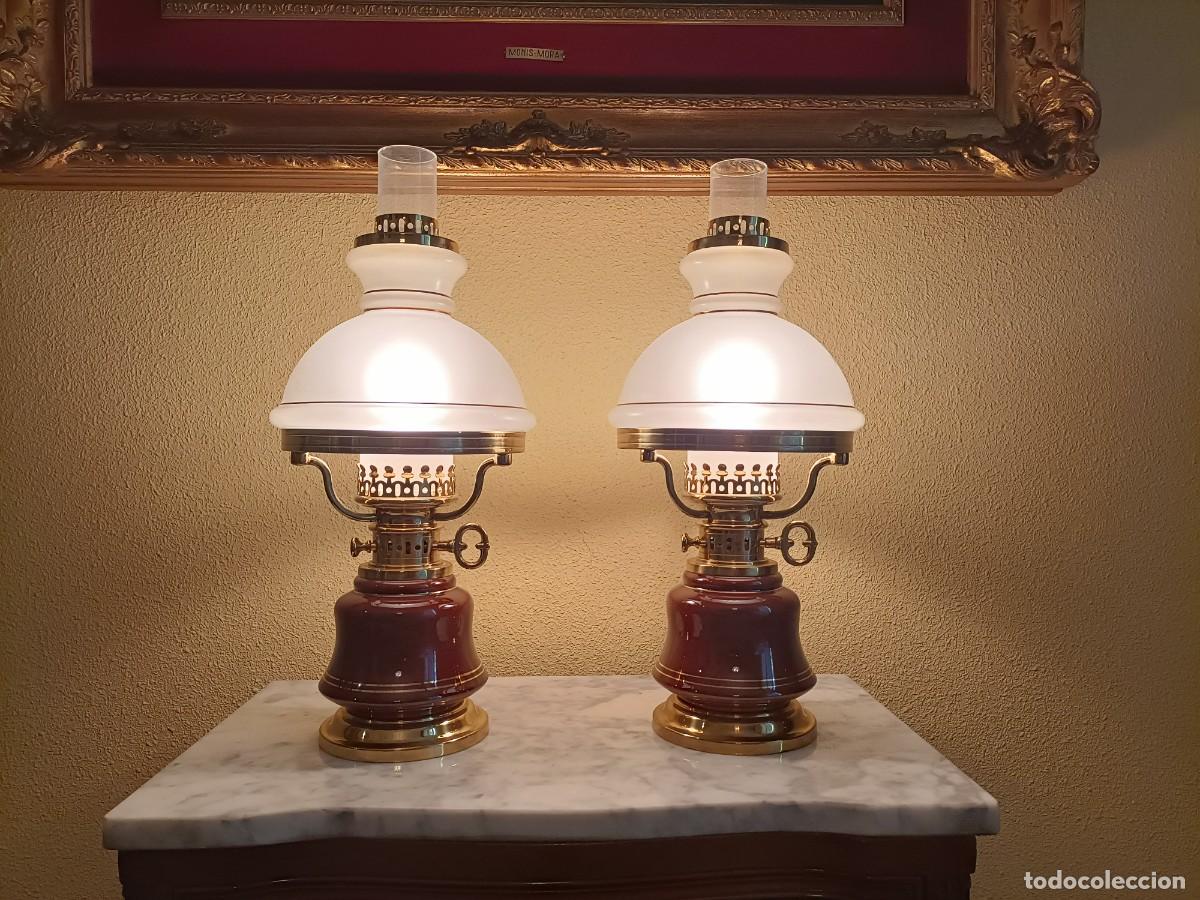 Antig&uuml;edades: Pareja de l&aacute;mparas quinqu&eacute;. - Foto 1