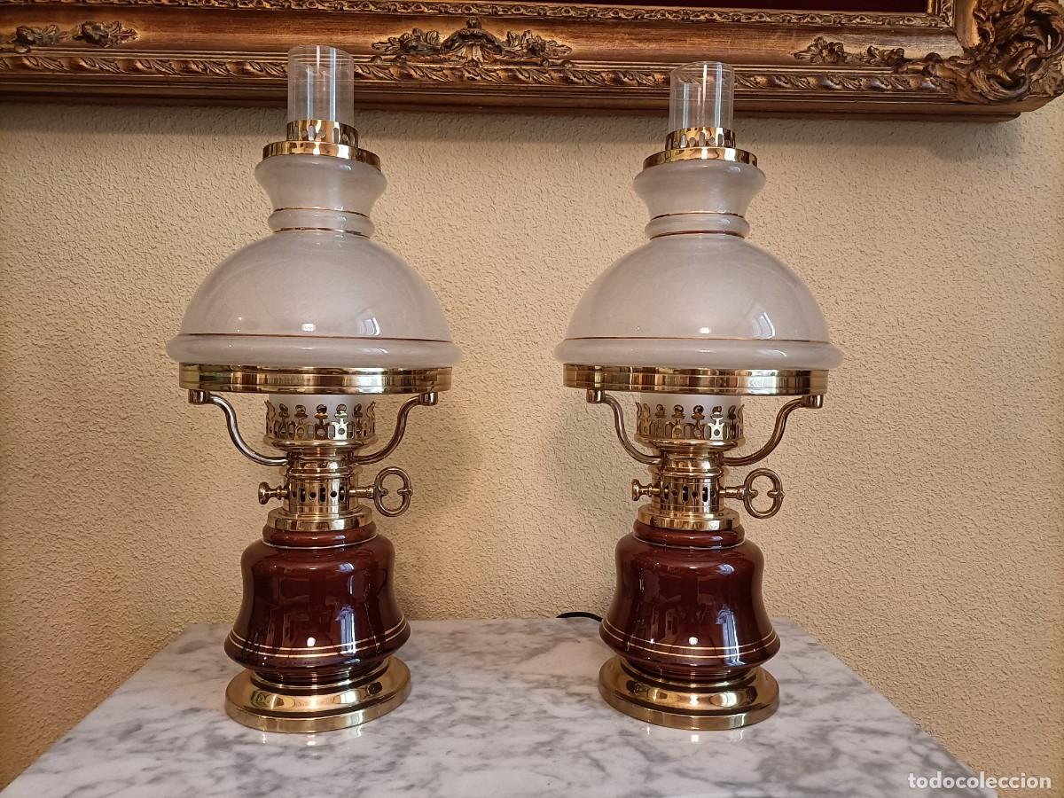 Antig&uuml;edades: Pareja de l&aacute;mparas quinqu&eacute;. - Foto 2