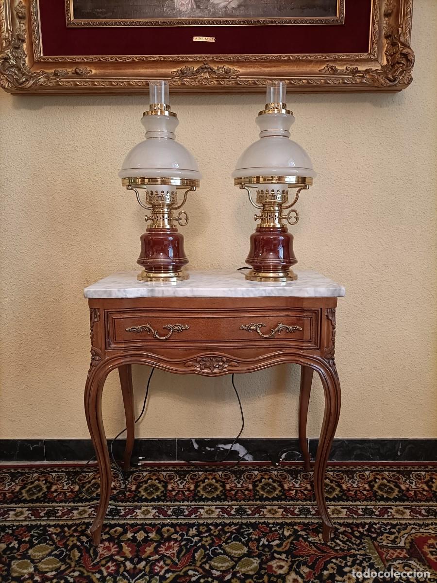 Antig&uuml;edades: Pareja de l&aacute;mparas quinqu&eacute;. - Foto 3