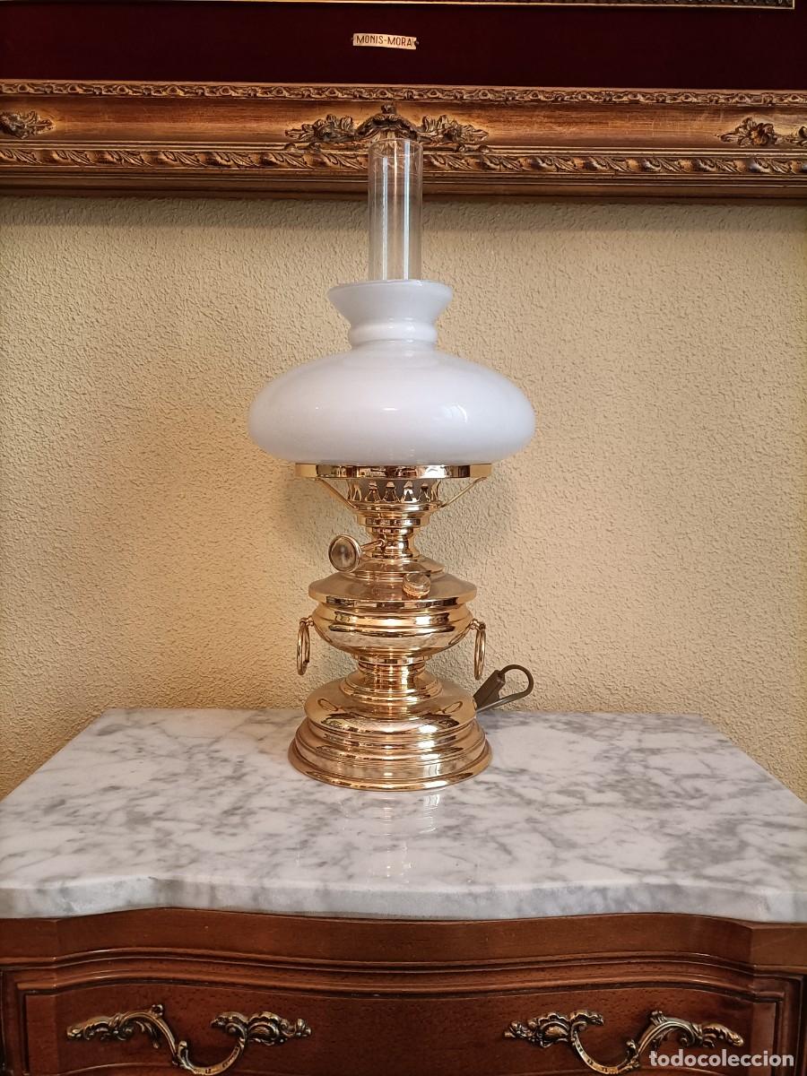 Antig&uuml;edades: L&aacute;mpara quinqu&eacute; de broncey cristal - Foto 3