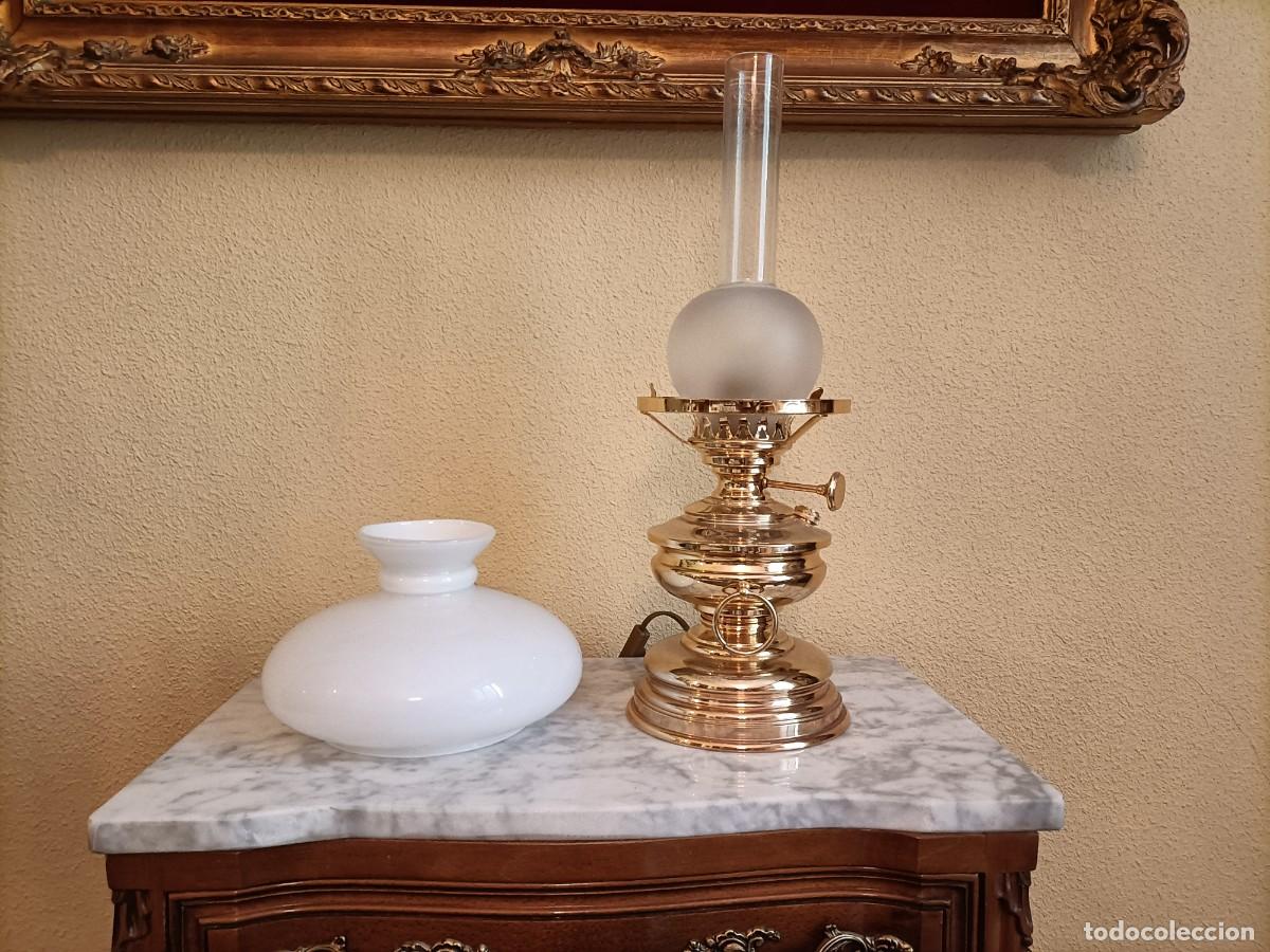 Antig&uuml;edades: L&aacute;mpara quinqu&eacute; de broncey cristal - Foto 4