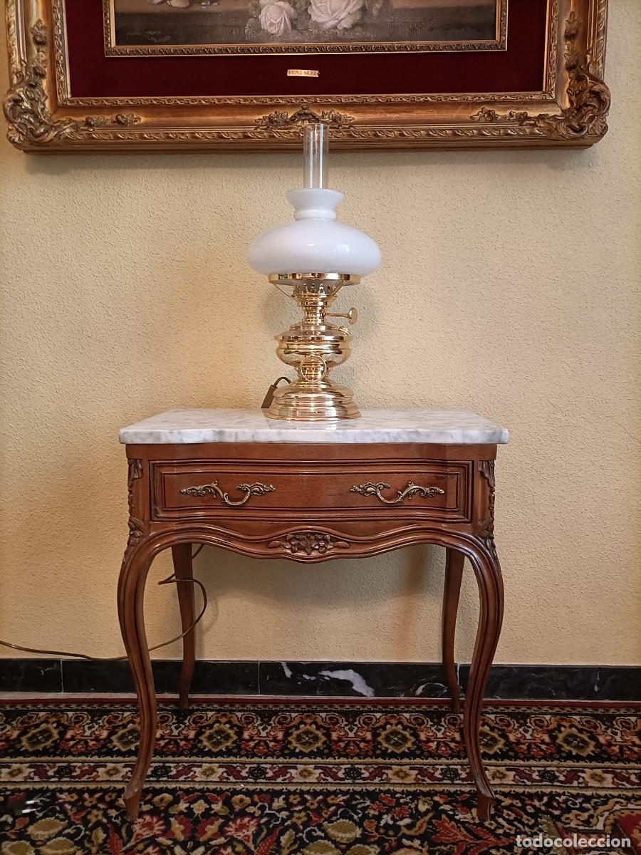 Antig&uuml;edades: L&aacute;mpara quinqu&eacute; de broncey cristal - Foto 5
