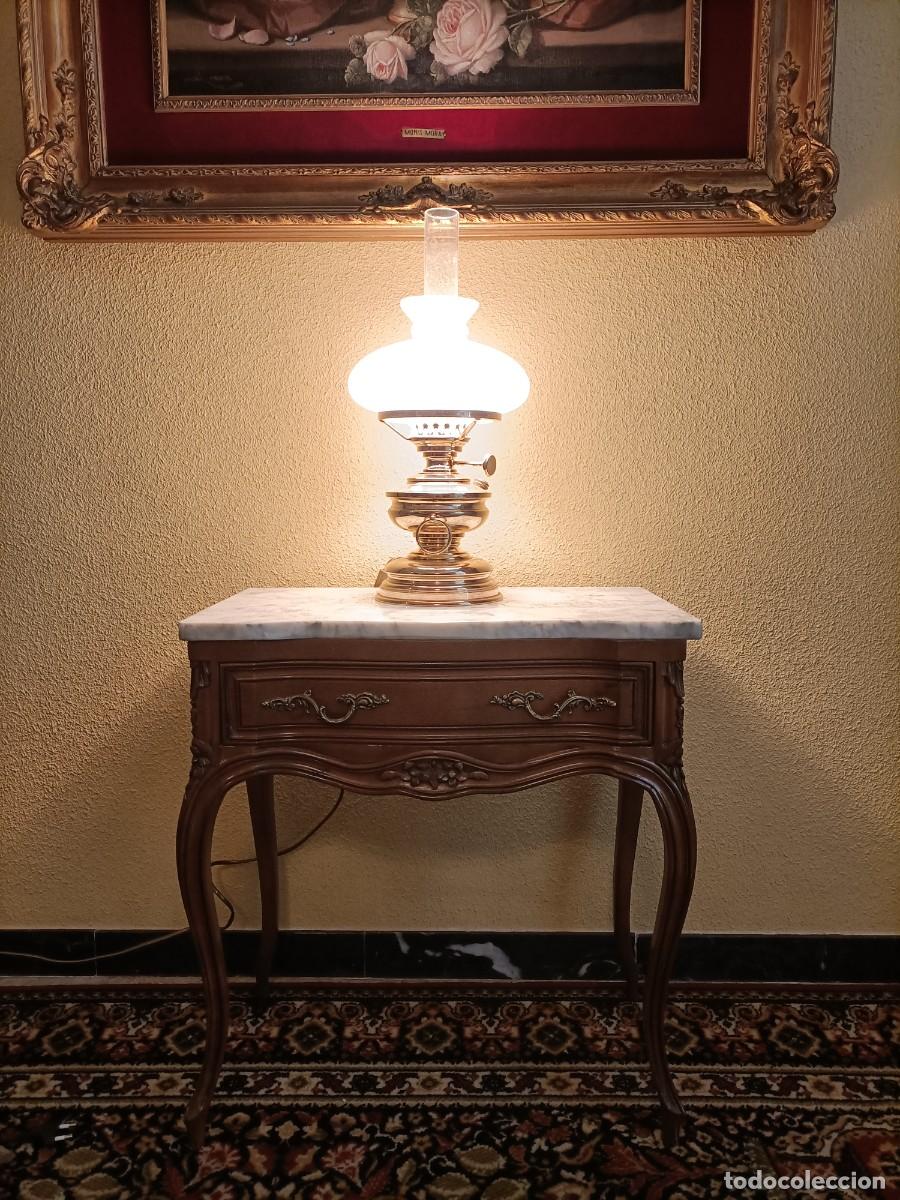 Antig&uuml;edades: L&aacute;mpara quinqu&eacute; de broncey cristal - Foto 6