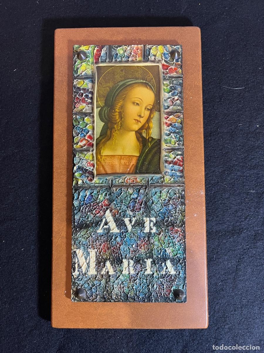 Antiquit&auml;ten: Placa religiosa Ave Maria Virgen del Lippi madera relieve vintage a&ntilde;os 60 70 arte sacro