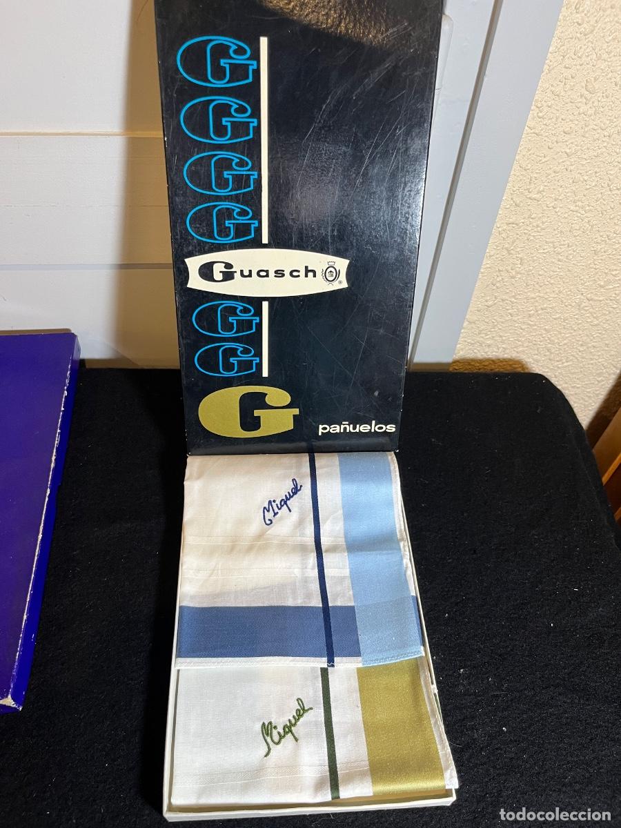 Antiguidades: Caja Pa&ntilde;uelos Guasch Vintage Miquel Miguel Nuevos Bordados Hilo Caballero Retro