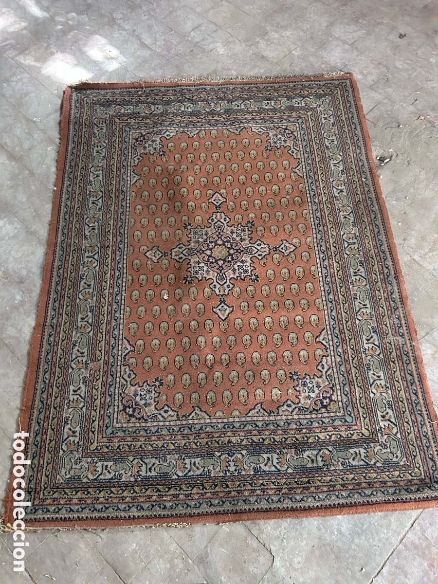 Antig&uuml;edades: Alfombra oriental vintage estilo Bokhara en lana tonos terracota 190x140