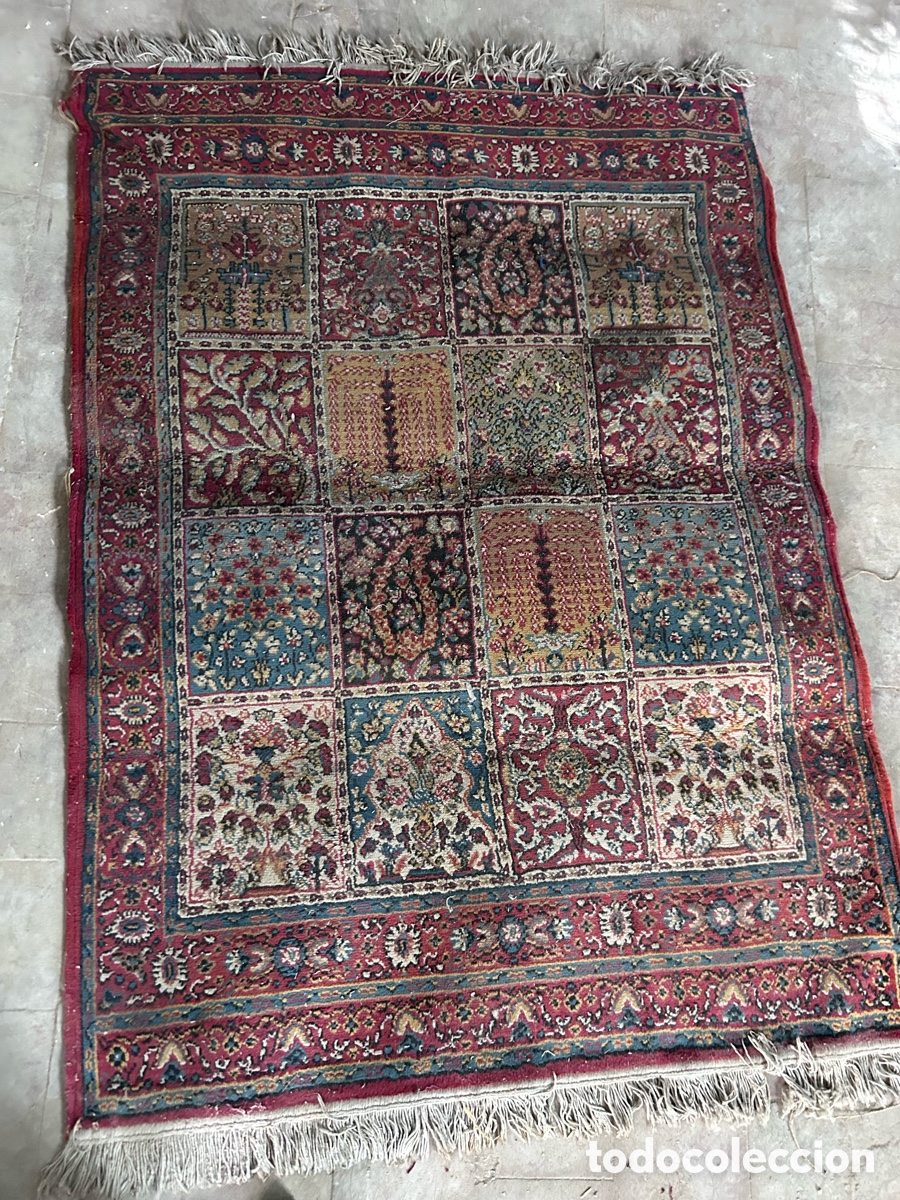 Antig&uuml;edades: Alfombra vintage patchwork oriental roja y azul &ndash; estilo persa retro