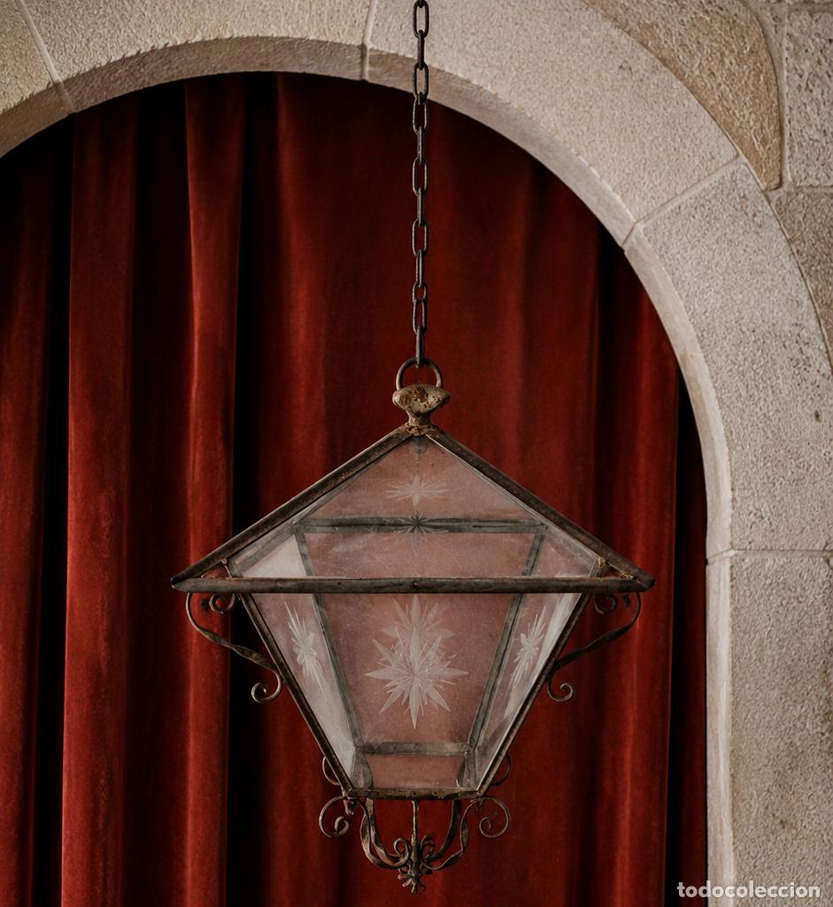 Antiques: Farol Antiguo con preciosas estrellas talladas en el cristal