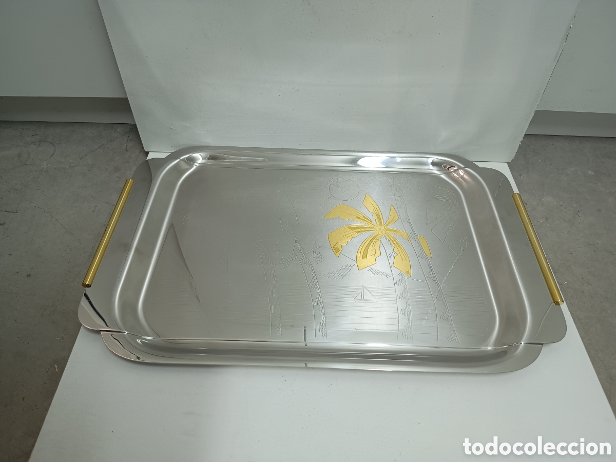 Antiquit&eacute;s: BANDEJA DE ACERO INOXIDABLE - MELLONI - ITALIA - 48x31cm