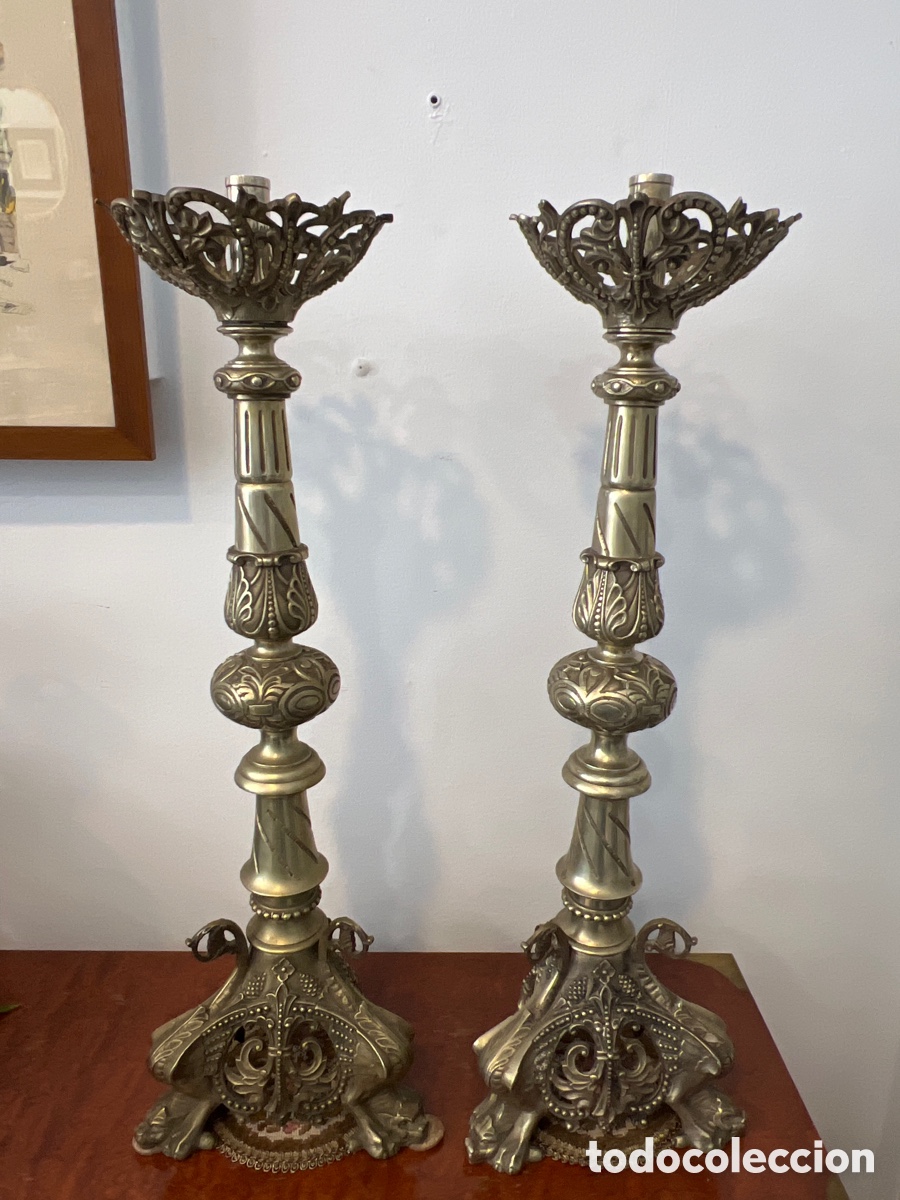 Antiques: CANDELABROS HACHEROS DE IGLESIA ANTIGUOS
