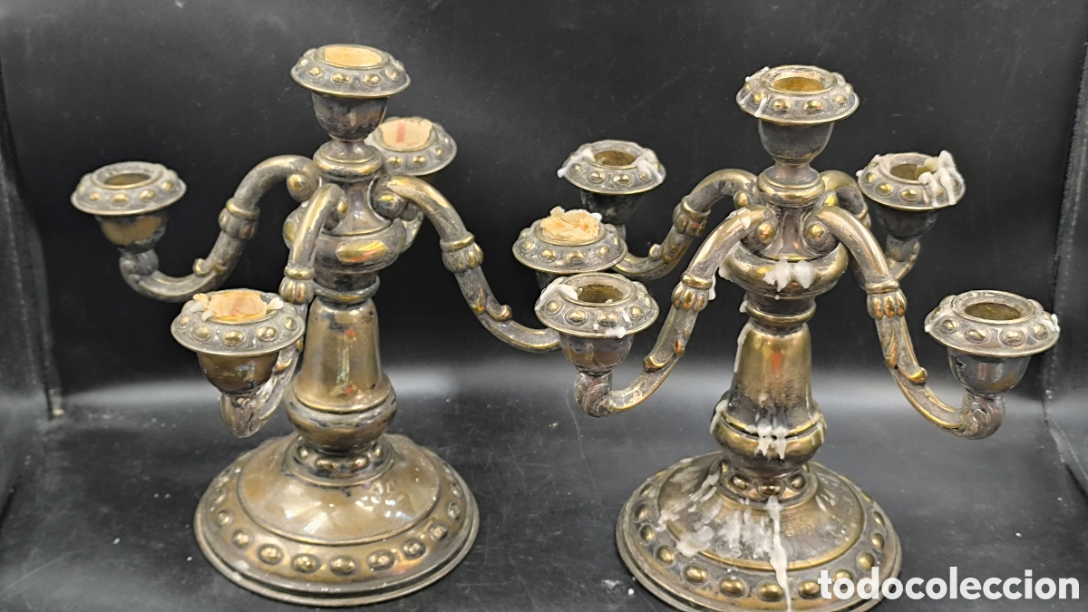Antiquit&eacute;s: Antiguos Candelabros de cinco brazos mesenses plateado