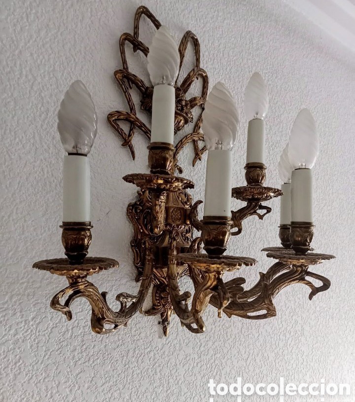 Antig&uuml;edades: Antigua lampara aplique de pared. - Foto 3