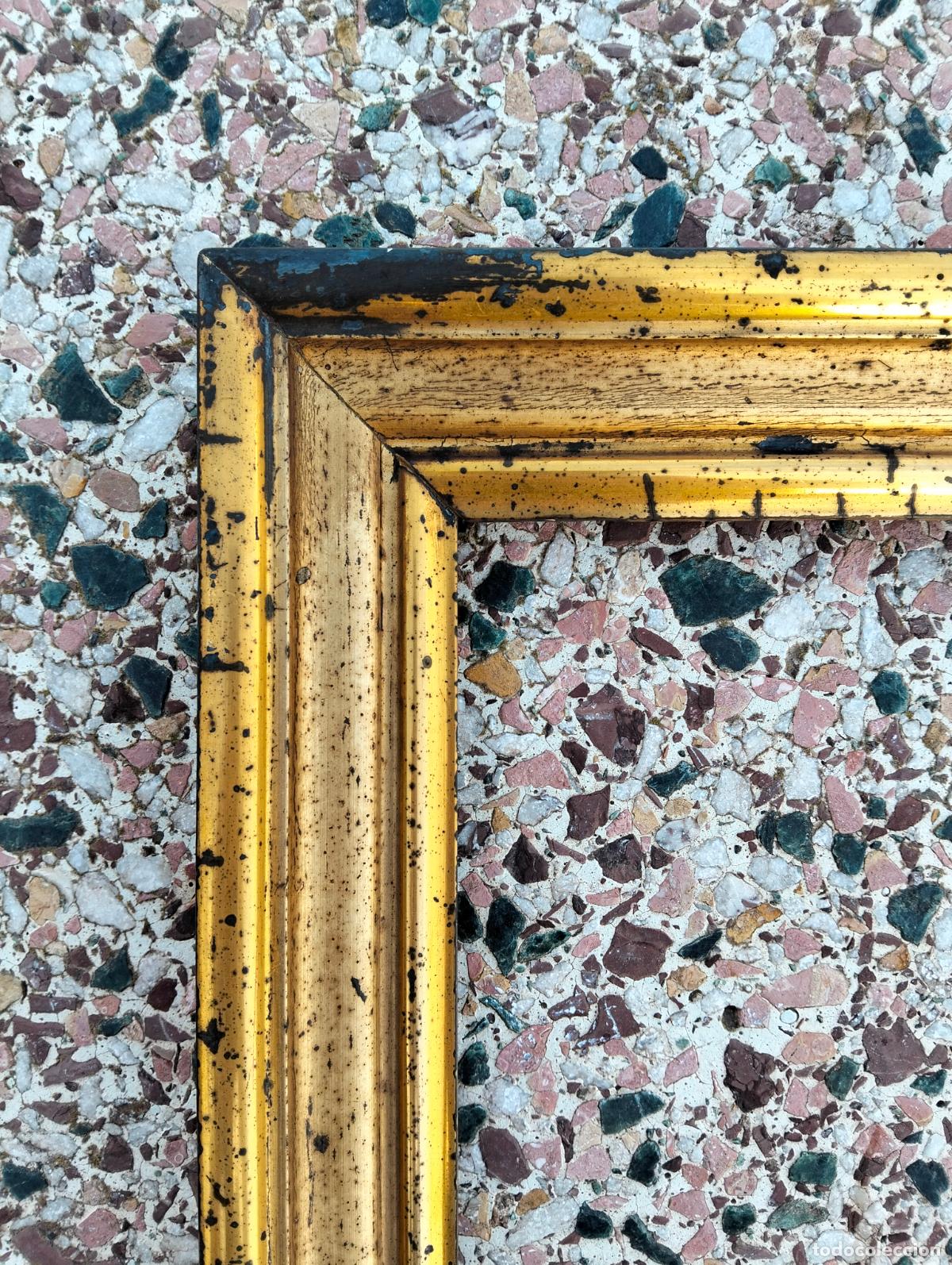 Antiques: Marco de madera antiguo color dorado pan de oro fino para cuadro pintura 35 x 45 cm S.XIX