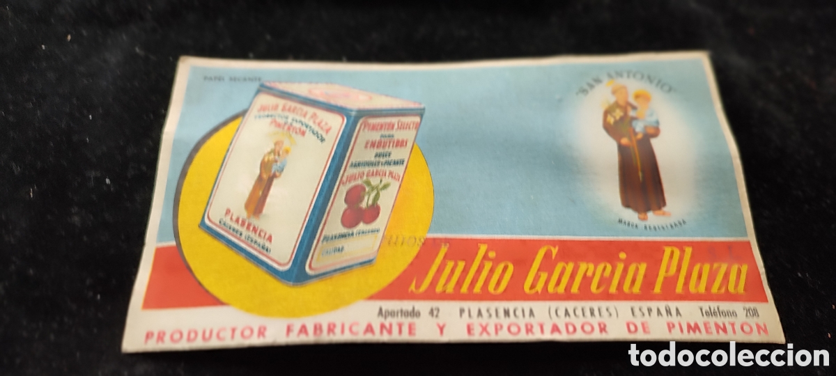 Antig&uuml;edades: Antigua tarjeta publicitaria a&ntilde;o 1920 de piment&oacute;n para embutidos San Antonio