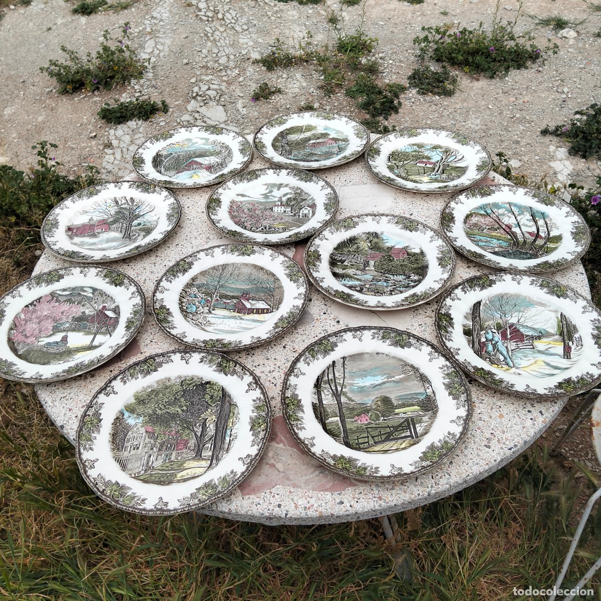 Antiques: Friendly Village lote 12 platos de porcelana inglesa decorativos 27 cm Johnson brothers vajilla