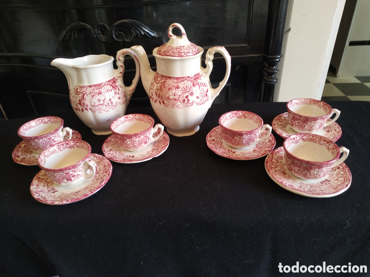 Antiguidades: Juego de caf&eacute; la Cartuja de Sevilla .Mediados siglo XX