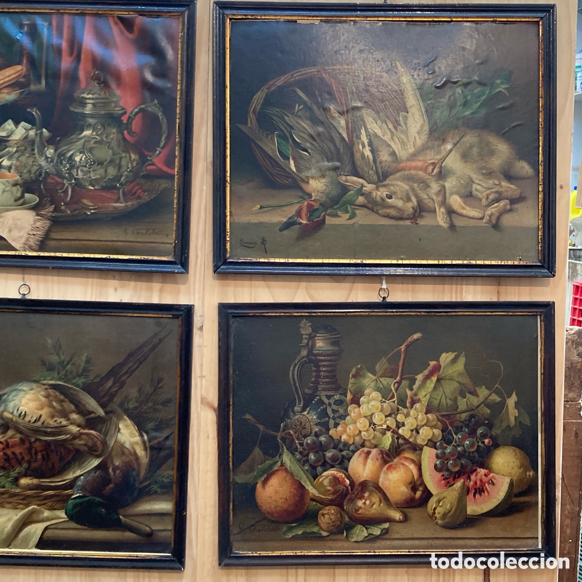 Antig&uuml;edades: Conjunto de 4 Marcos antiguos con Bodegones (laminas) - Foto 3