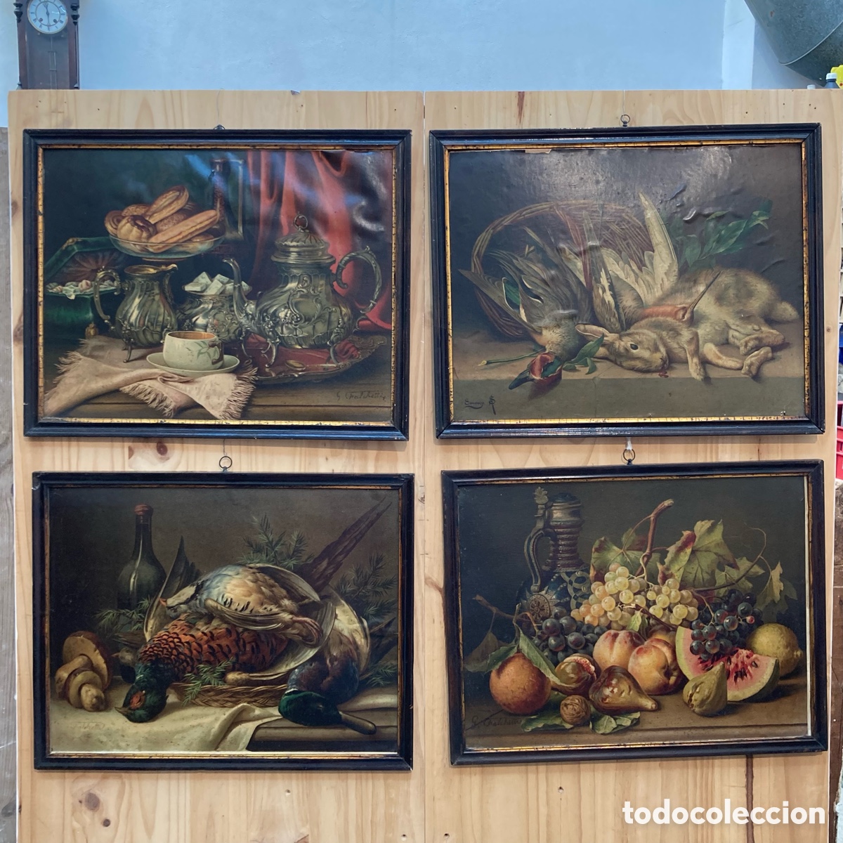 Antiques: Conjunto de 4 Marcos antiguos con Bodegones (laminas)