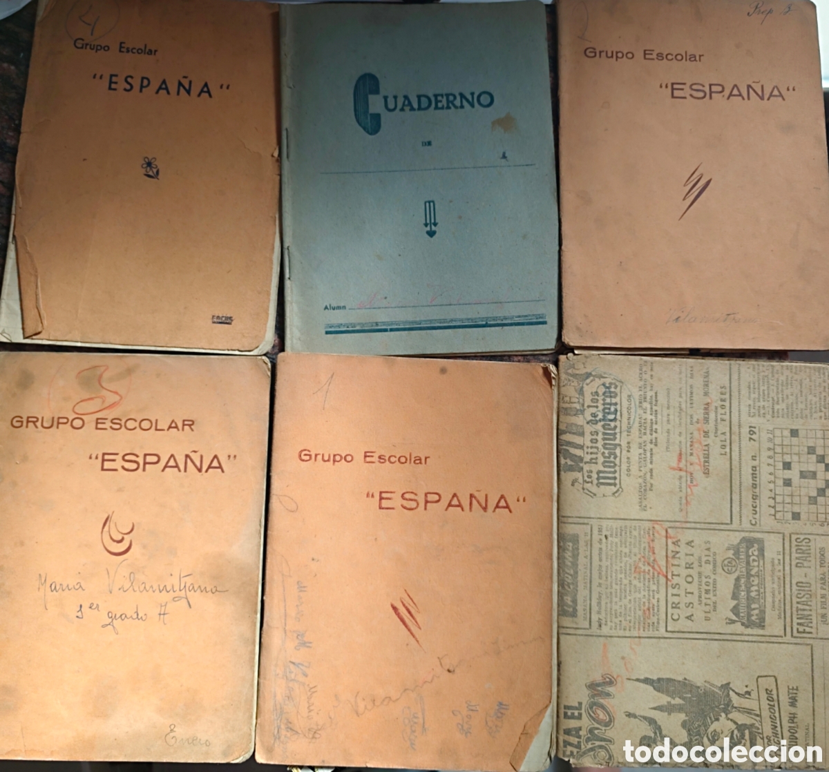 Antig&uuml;edades: Lote 6 cuadernos escolares a&ntilde;os 1950-52
