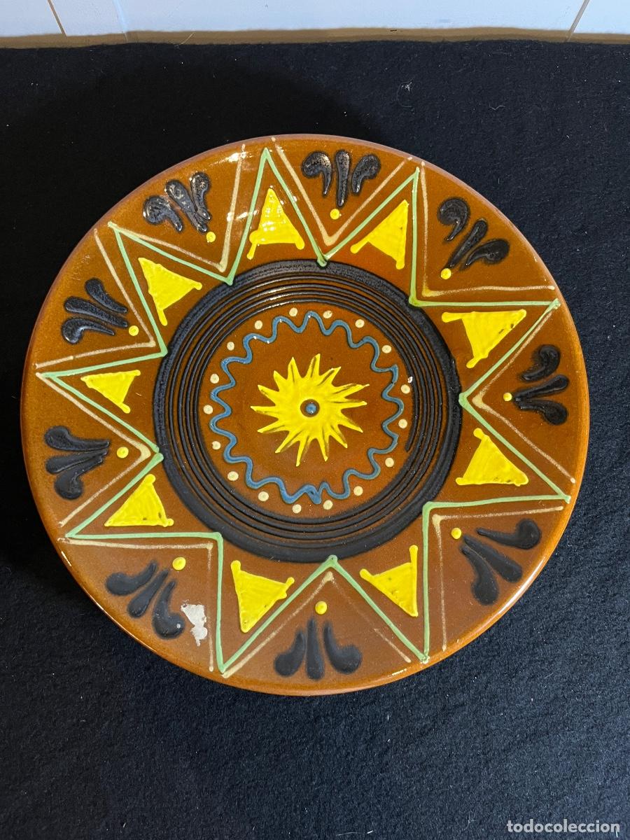 Oggetti Antichi: Plato cer&aacute;mica vintage &eacute;tnico terracota pintado mano sol estrella decoraci&oacute;n r&uacute;stica
