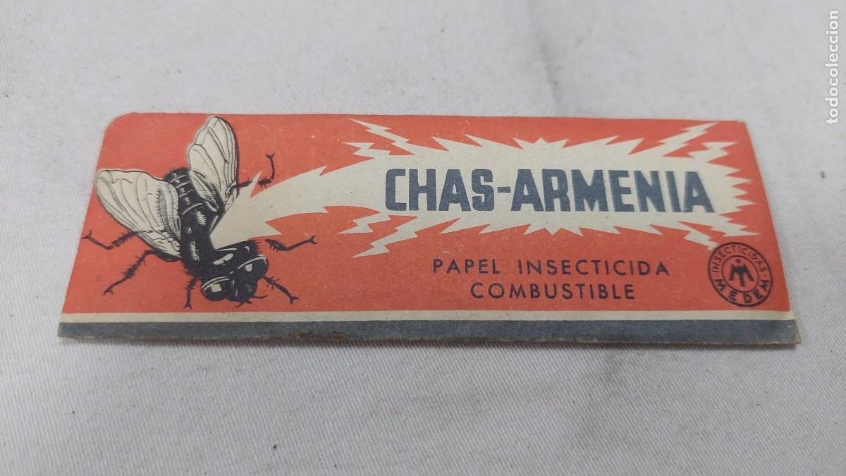 Antig&uuml;edades: Papel insecticida Chas Armenia sin uso