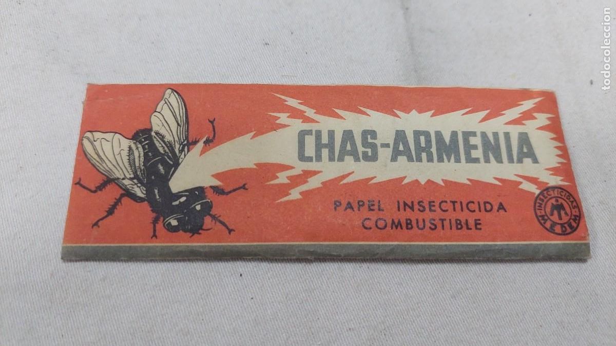 Antig&uuml;edades: Papel insecticida Chas Armenia sin uso