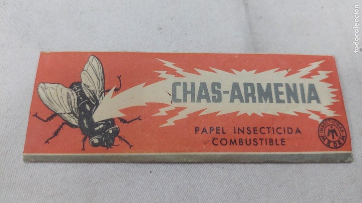 Antig&uuml;edades: Papel insecticida Chas Armenia sin uso