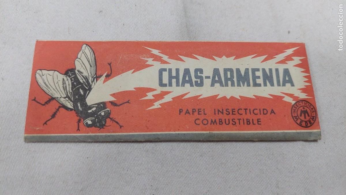 Antig&uuml;edades: Papel insecticida Chas Armenia sin uso