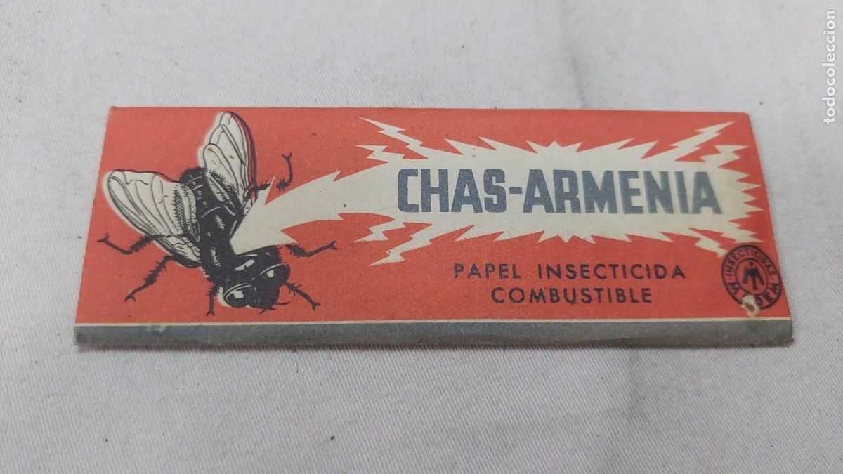 Antig&uuml;edades: Papel insecticida Chas Armenia sin uso