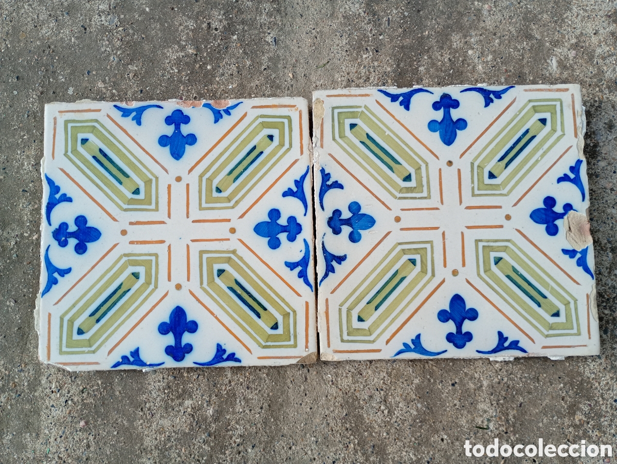 Antig&uuml;edades: Lote 2 azulejos valencianos Geom&eacute;tricos xix