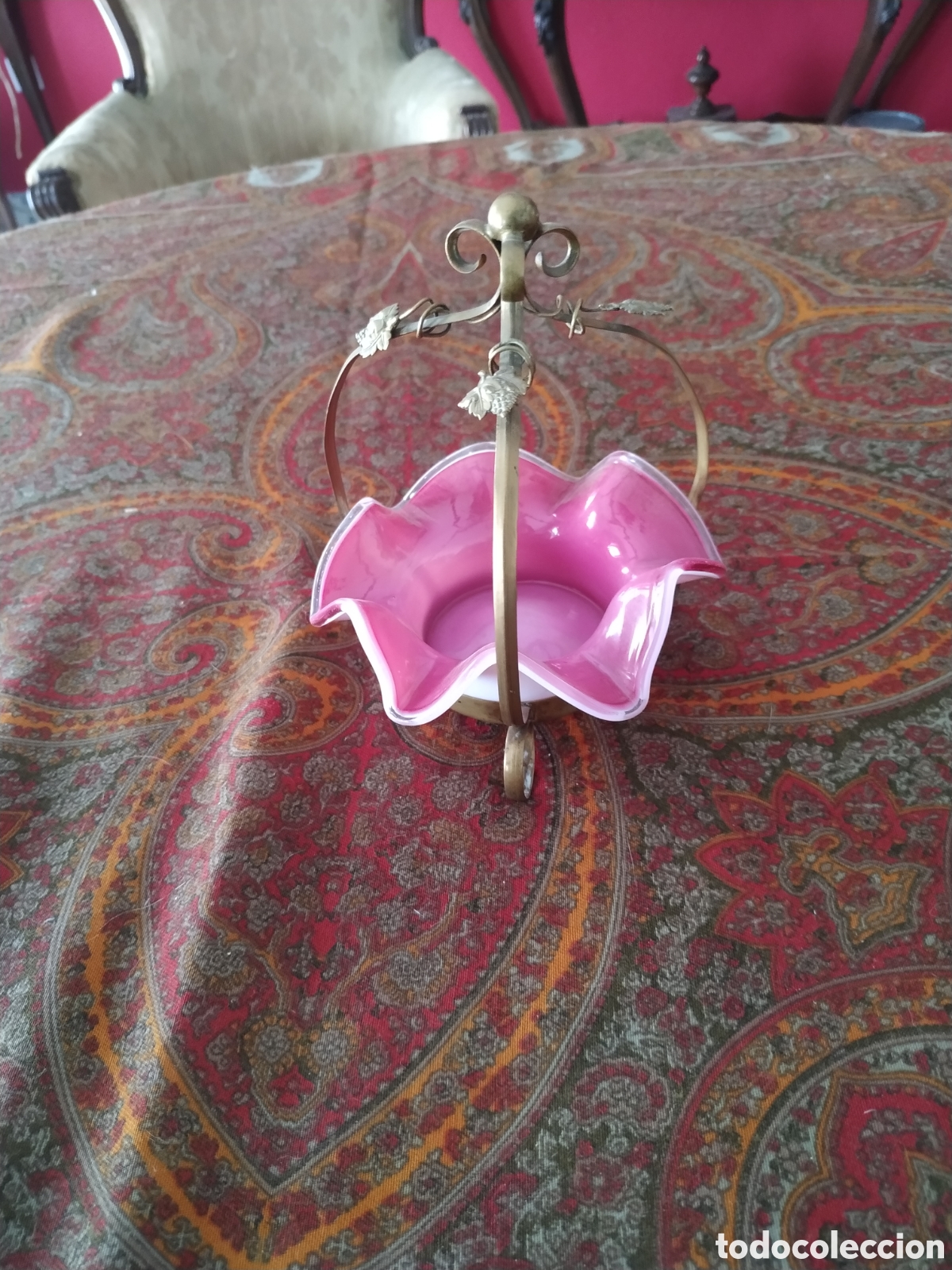 Antiques: Centro de mesa en lat&oacute;n y pasta de vidrio .A&ntilde;os 40