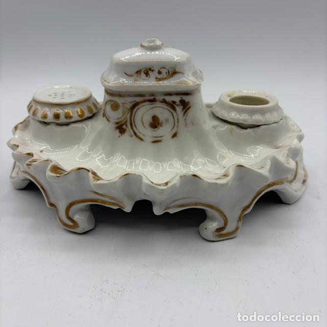 Antig&uuml;edades: Escriban&iacute;a o tintero de porcelana siglo XIX