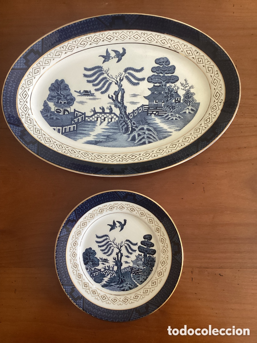 Antig&uuml;edades: Fuente y plato azul Marca Double Phoenix Nikko Ironstone Jap&oacute;n.