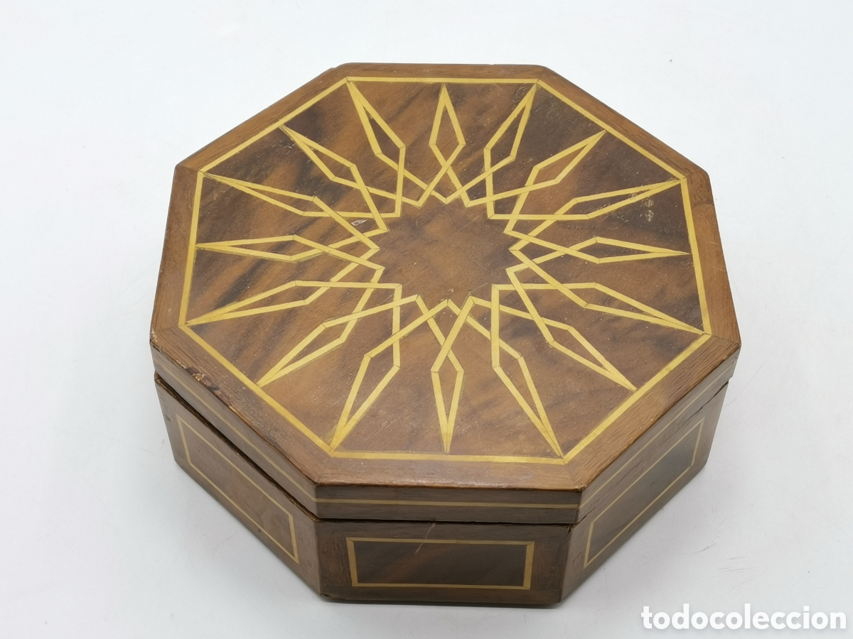 Antiquit&eacute;s: BONITA CAJA ANTIGUA JOJERO OCTOGONAL DE MARQUETER&Iacute;A