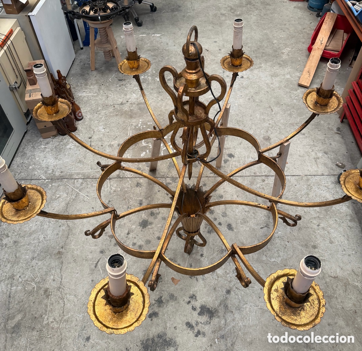 Antig&uuml;edades: L&aacute;mpara forja antigua 8 luces 1,30m