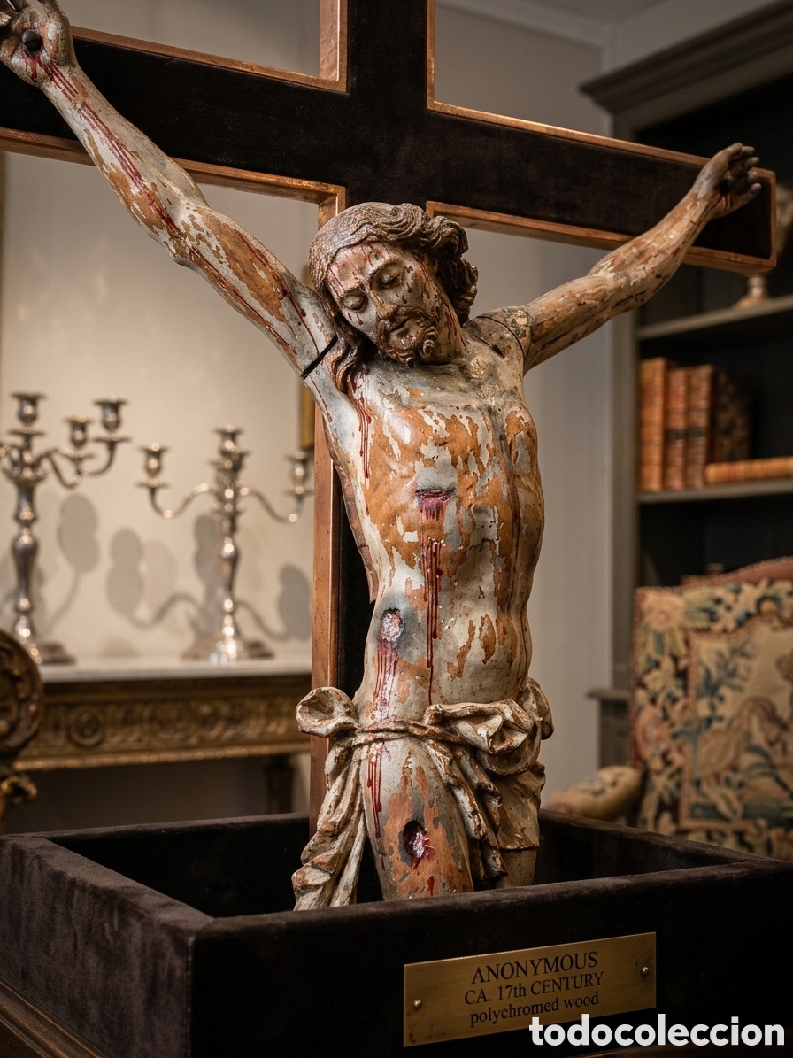 Antig&uuml;edades: Impresionante Cristo de madera policromada finales XVIII