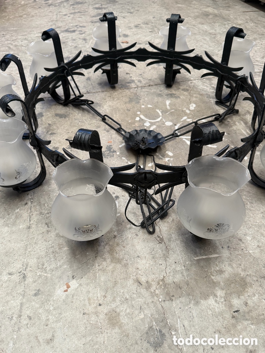 Antig&uuml;edades: Gran l&aacute;mpara forja vintage 10 luces - Foto 2