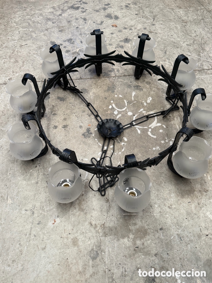 Antig&uuml;edades: Gran l&aacute;mpara forja vintage 10 luces