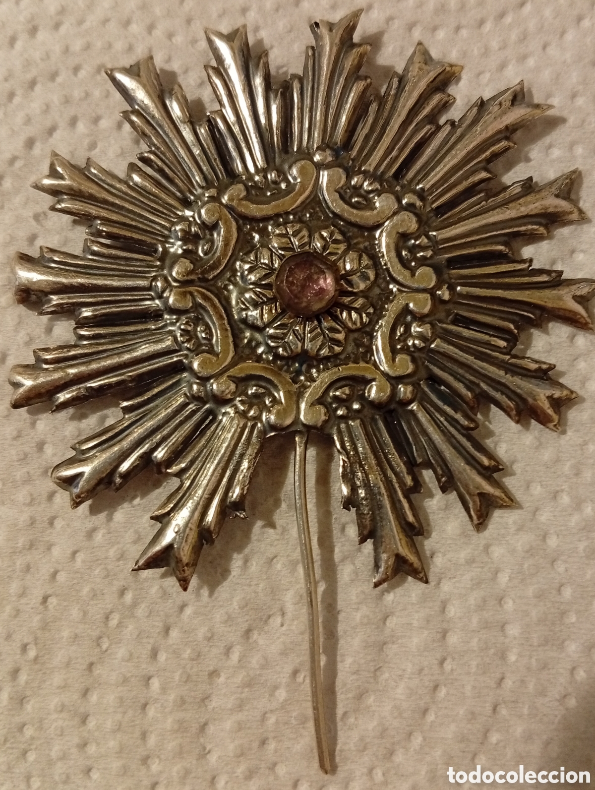 Antig&uuml;edades: Preciosa antigua aureola resplandor de plata de ley para talla religiosa