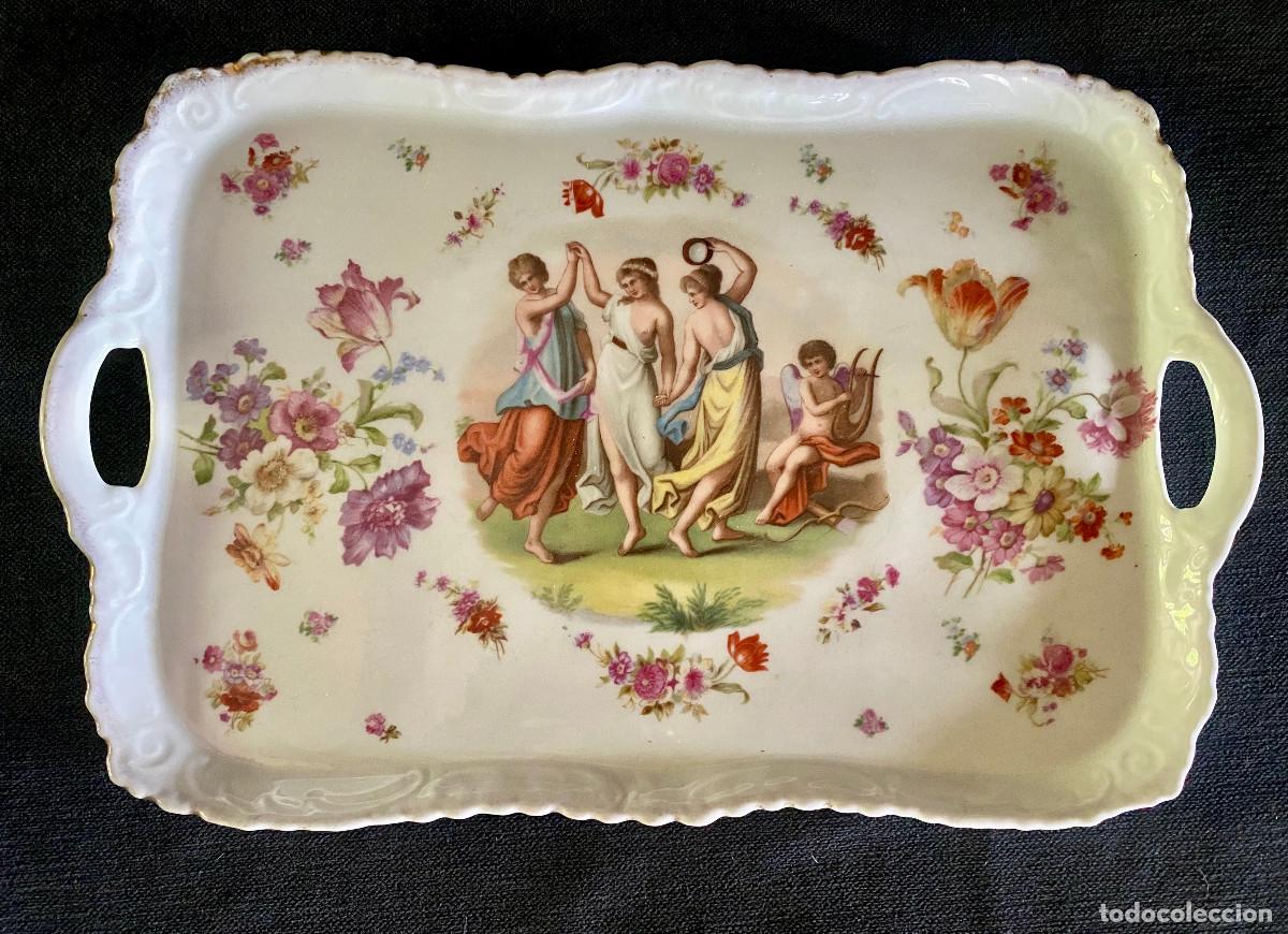 Antiquit&eacute;s: Bandeja de porcelana grande .Finales del siglo XIX