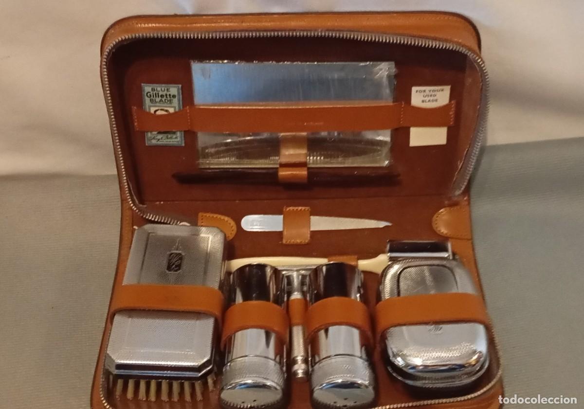 Antig&uuml;edades: Neceser Gillette Barbero Vintage Cuero. Neceser de viaje de barbero de la marca Gillette