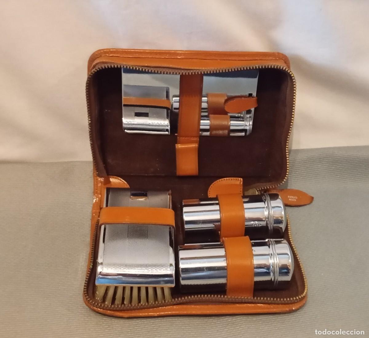 Antig&uuml;edades: Neceser Barbero Vintage Cuero Ingl&eacute;s. Neceser de viaje de barbero de los a&ntilde;os 60