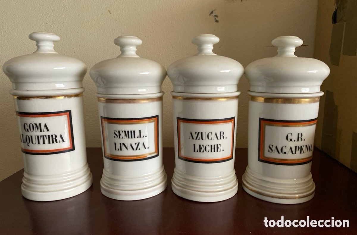 Antiquit&eacute;s: 4 Tarros de Botica Antiguos de Porcelana! Una Joya para Coleccionistas
