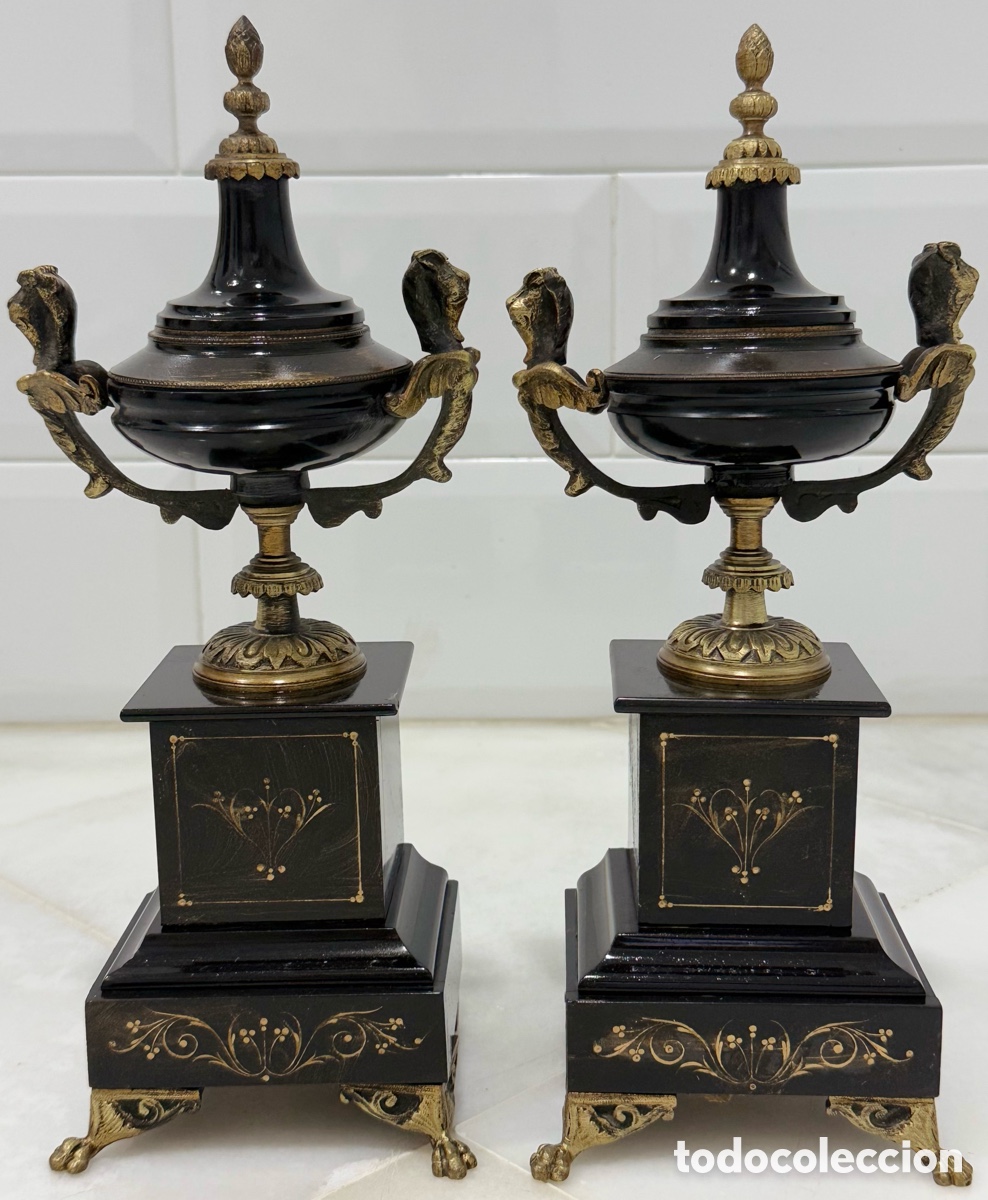 Antig&uuml;edades: ANTIGUAS COPAS FRANCESAS M&Aacute;RMOL BRONCE SIGLO XIX